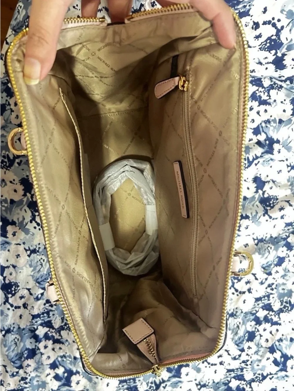 Michael Kors Ivory Leather Satchel with Gold Hardware